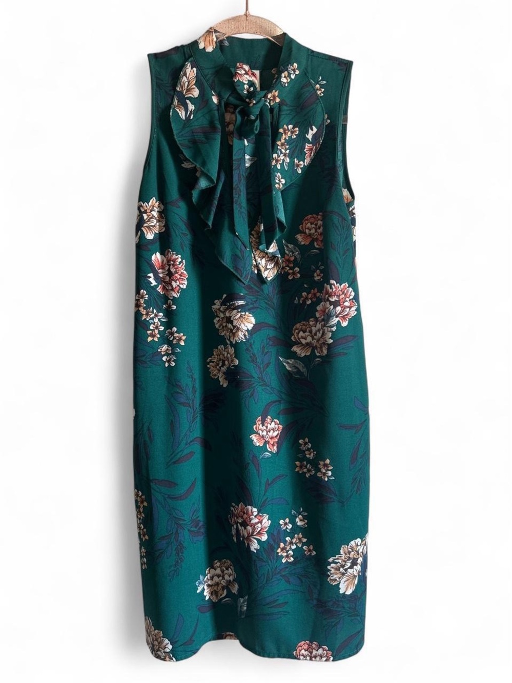 Xhilaration Teal Floral Tie-Front Midi Dress size S